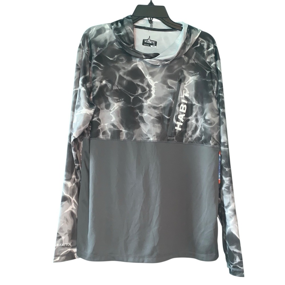 Habit Men's Gullhead Beach Hooded Performance Layer Long Sleeve Shirt Gray L NWT